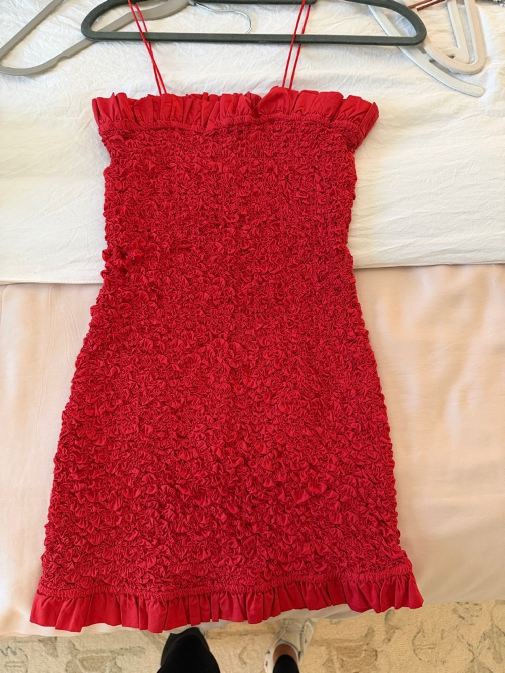Show Me Your MuMu Red Ruffled Smocked Mini Dress